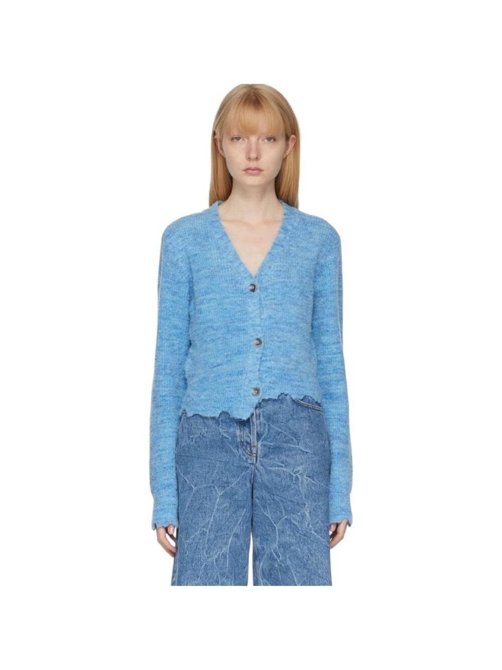 Andersson Bell Blue Lua Alpaca Boucle Wool Blend Asymmetric Cardigan Size S